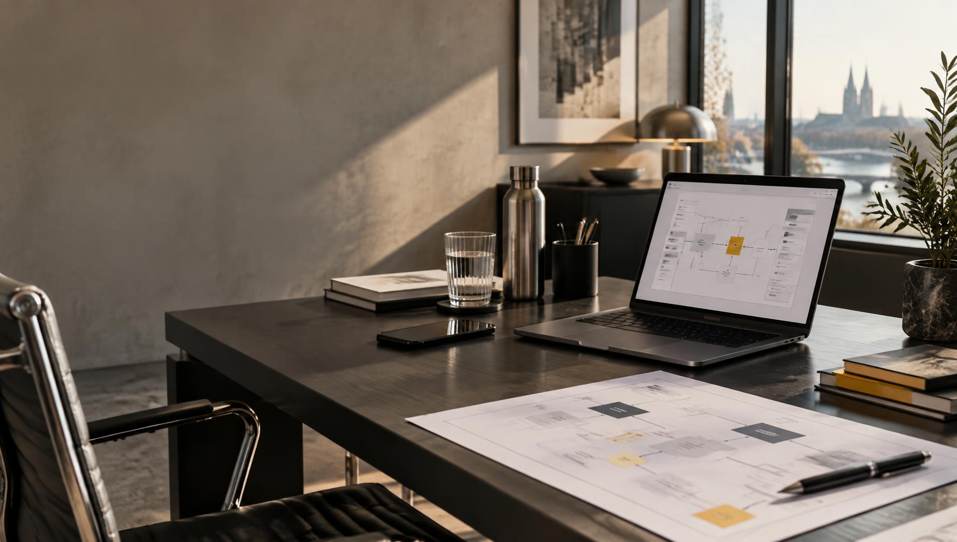 Arbeitsplatz mit visualisiertem Unternehmensprozess