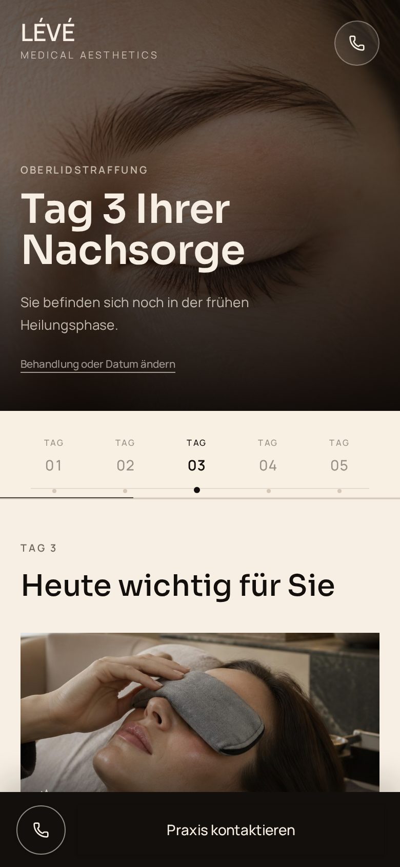 AfterCare-Oberfläche: Tag 3 der Nachsorge in der LÉVÉ-Demo